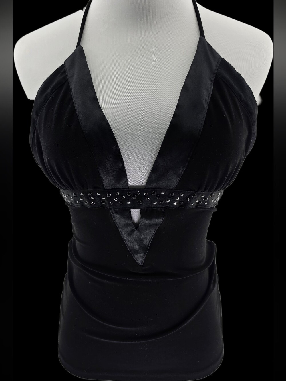 Forever 21 Black Halter Satin-Trim Slip Top